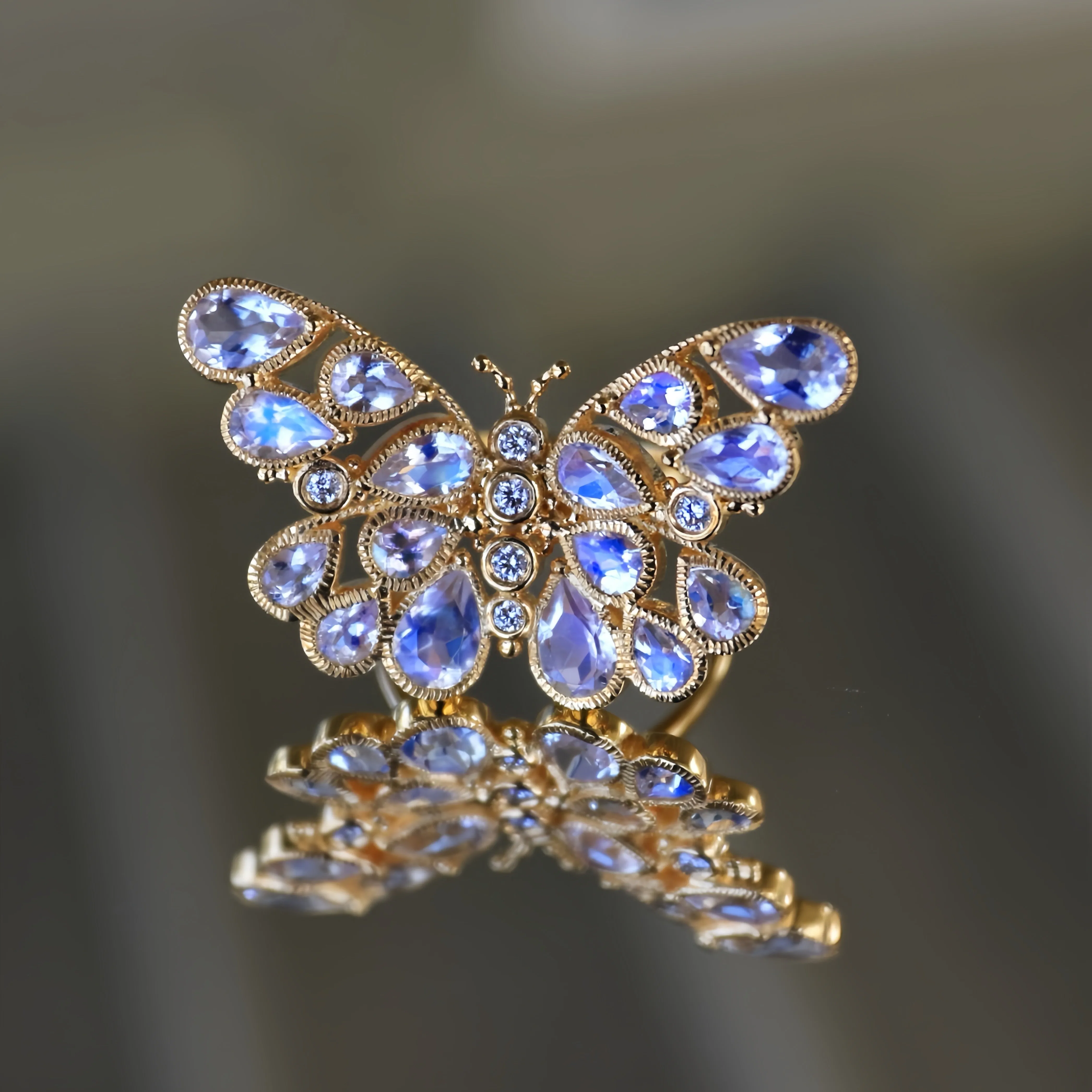 Butterfly Moonstone Diamond Cocktail Ring