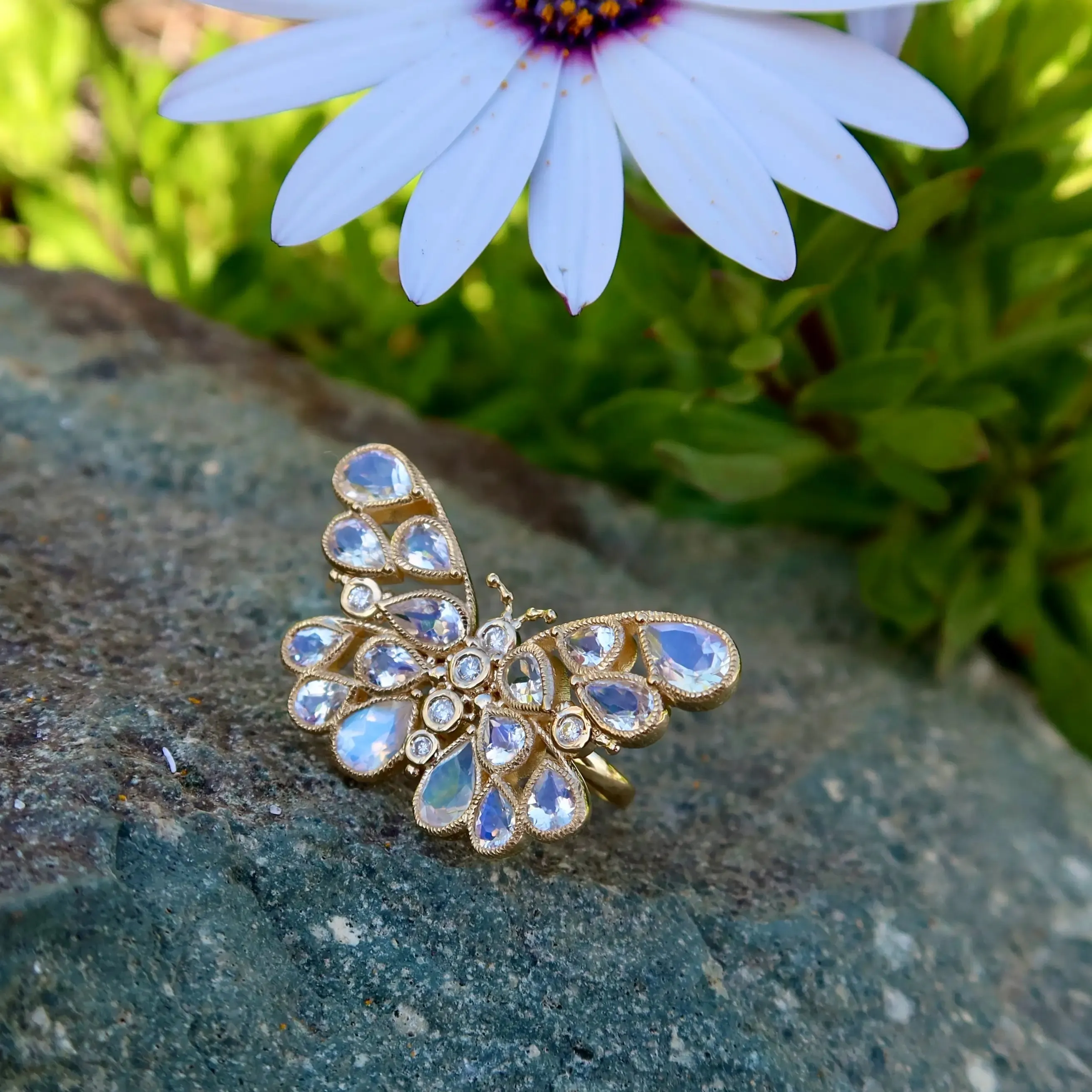 Butterfly Moonstone Diamond Cocktail Ring