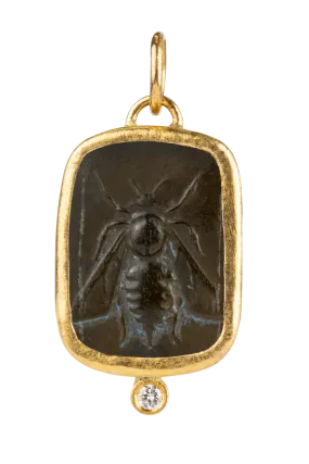 Carved Black Onyx & Round Diamond Pendant