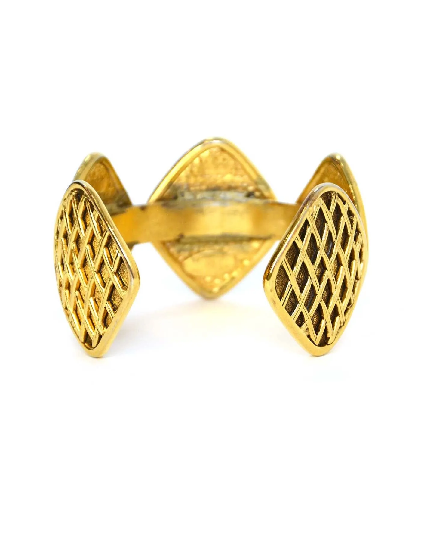 Chanel Vintage '90s Gold Quilted Medallion Cuff Bracelet