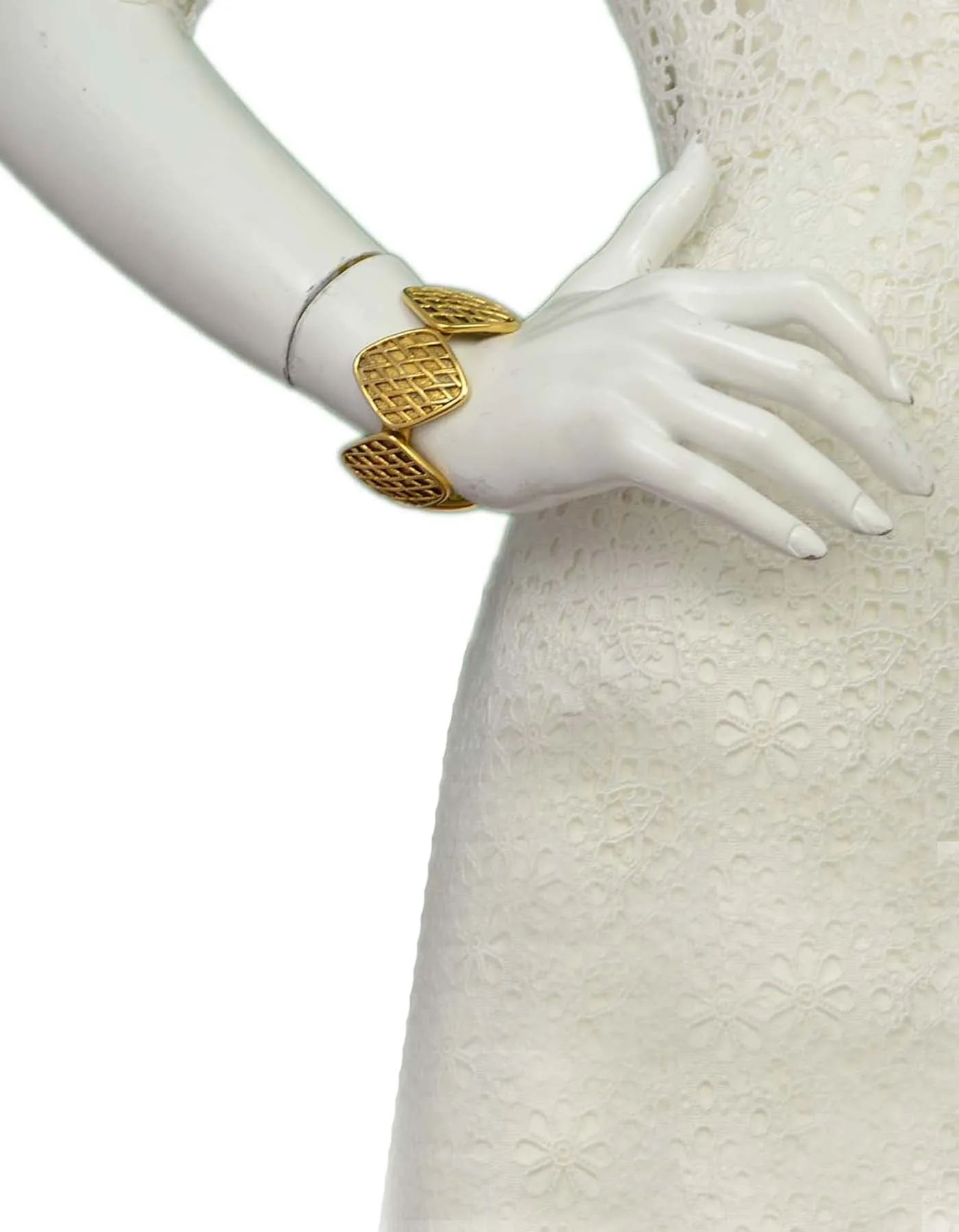 Chanel Vintage '90s Gold Quilted Medallion Cuff Bracelet