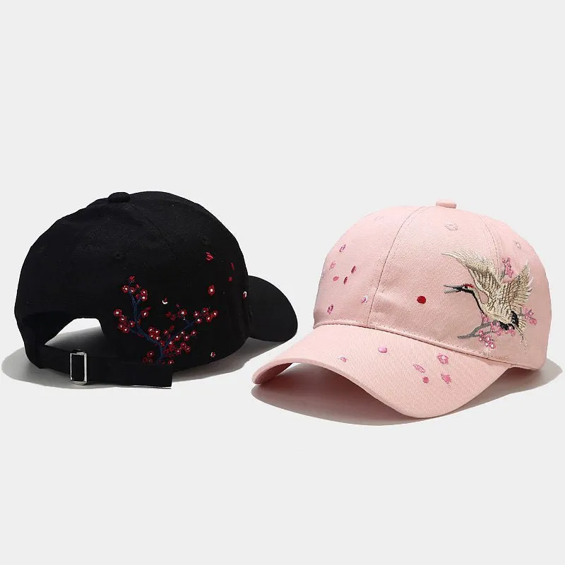 Chinese Crane Embroidery Unisex Oriental Snapback Baseball Cap