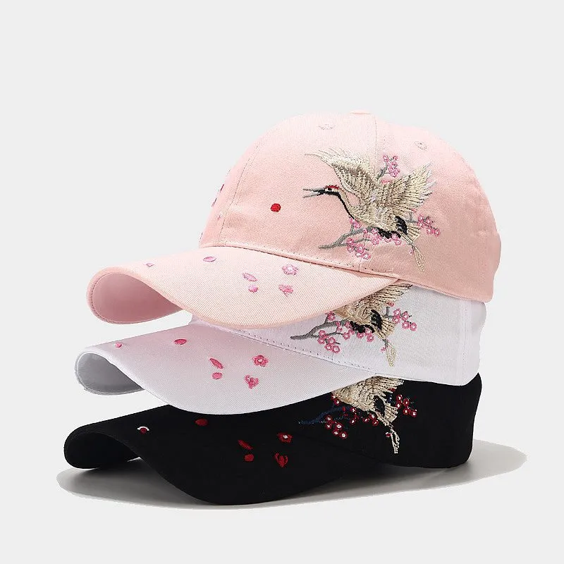 Chinese Crane Embroidery Unisex Oriental Snapback Baseball Cap