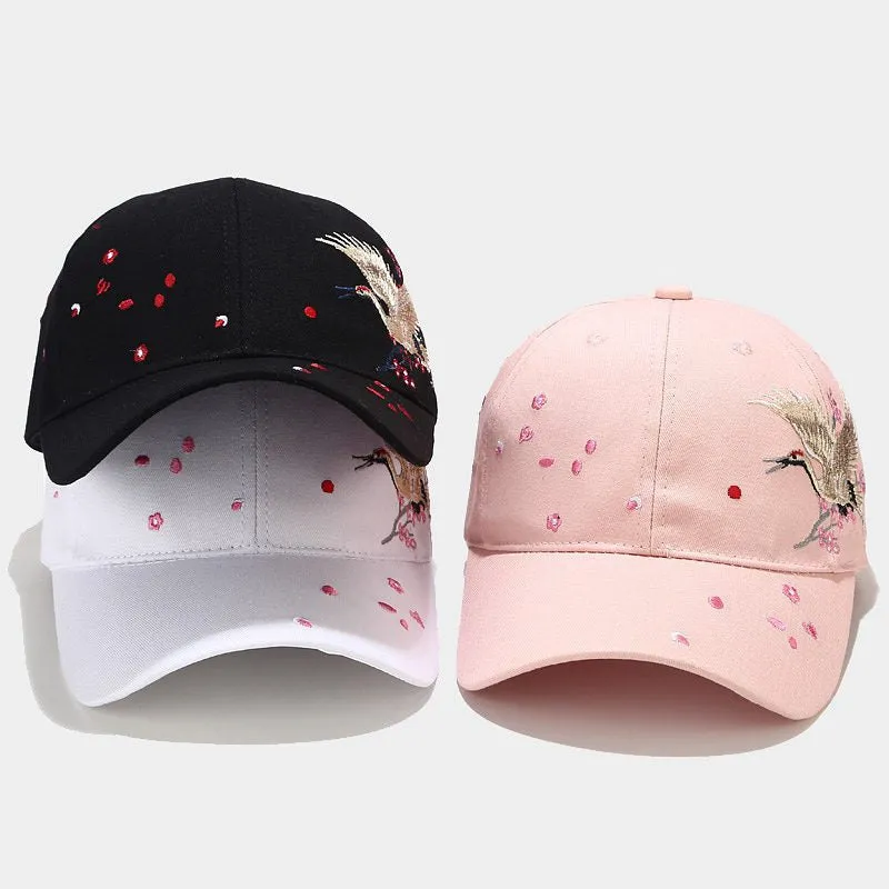 Chinese Crane Embroidery Unisex Oriental Snapback Baseball Cap