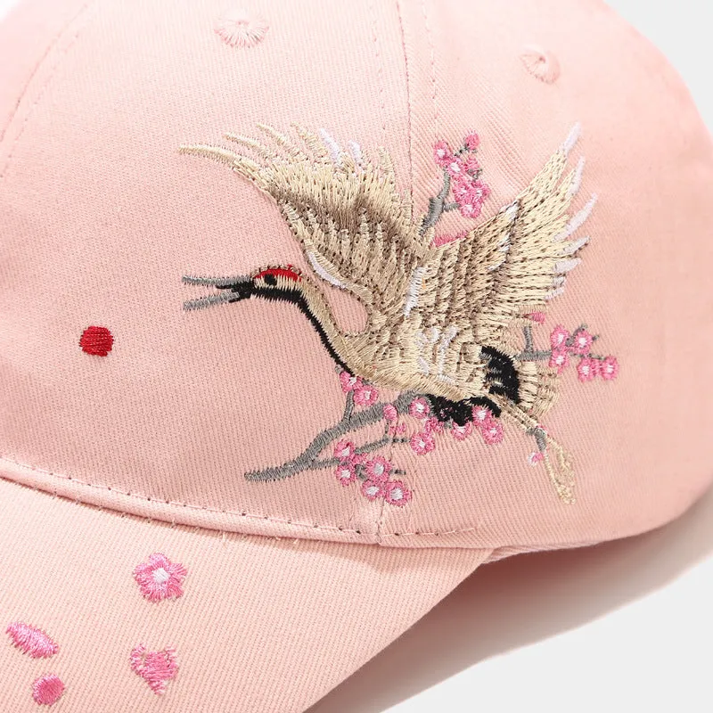 Chinese Crane Embroidery Unisex Oriental Snapback Baseball Cap
