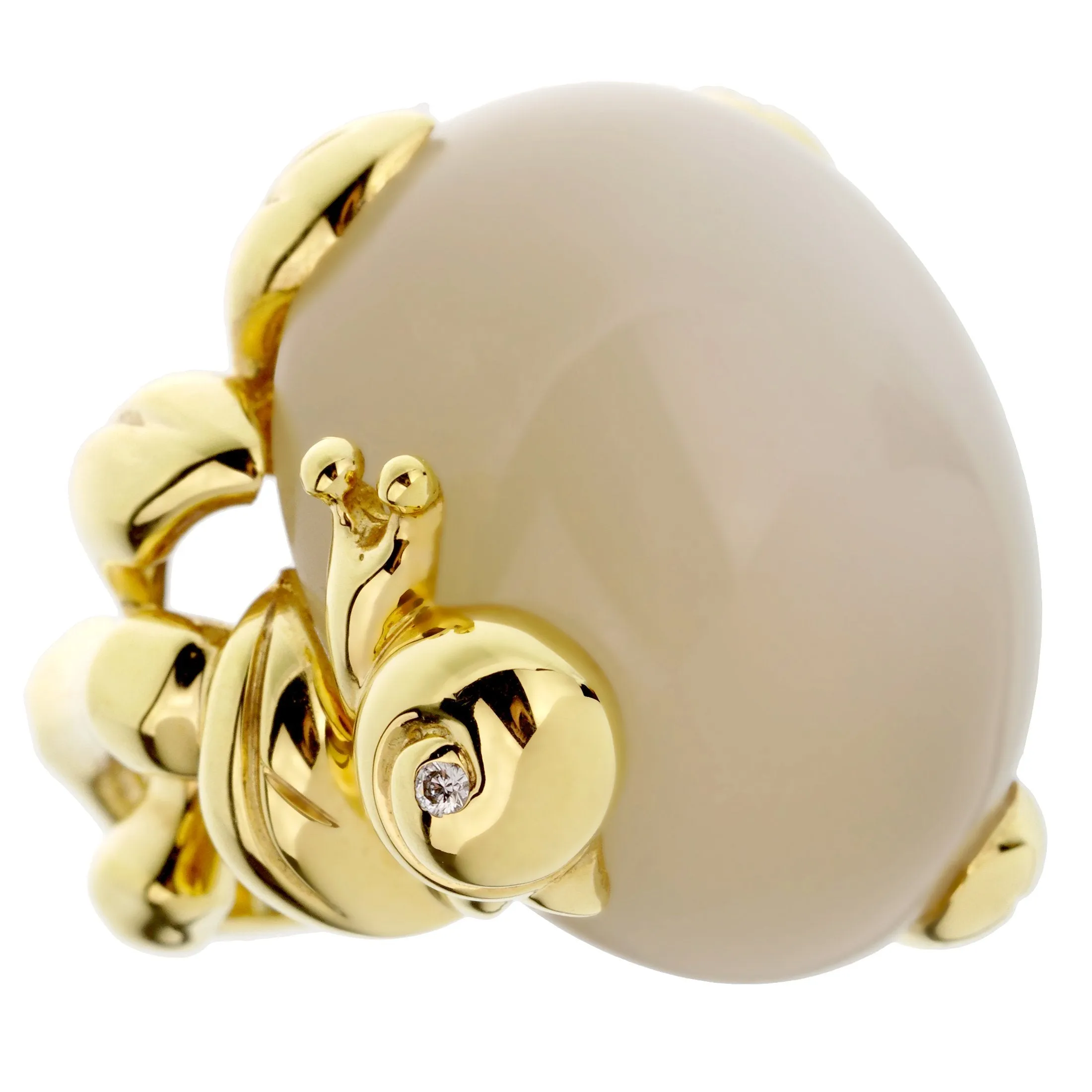 Christian Dior 40ct Moonstone Diamond Yellow Gold Cocktail Ring Sz 4 3/4