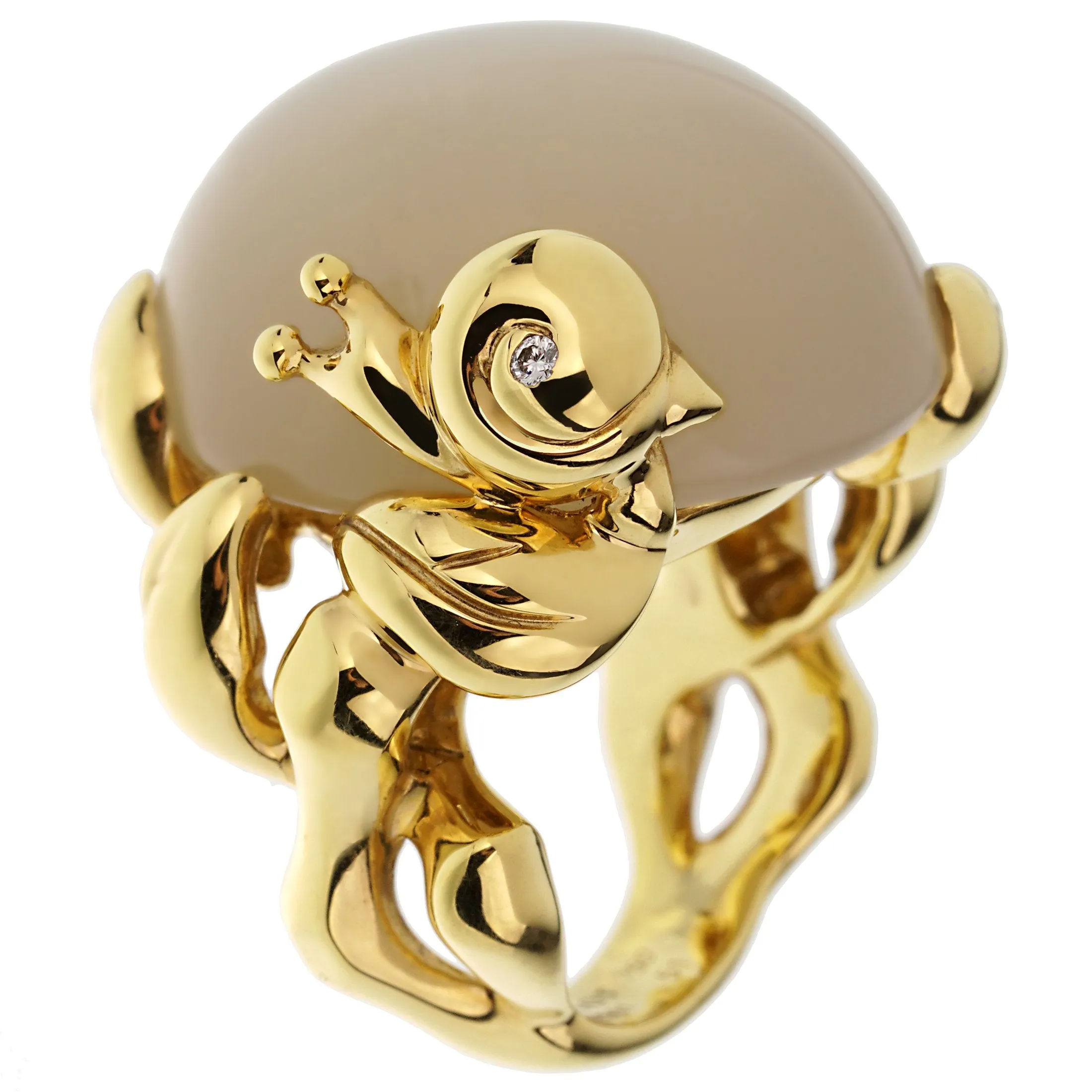 Christian Dior 40ct Moonstone Diamond Yellow Gold Cocktail Ring Sz 4 3/4