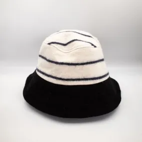 Cream and Black Striped Reversible Cashmere Bucket Hat Medium