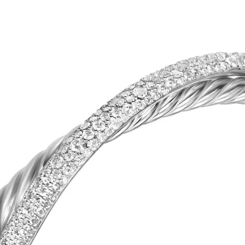 Crossover Two Row Cuff Bracelet in Sterling Silver with Diamonds, 11mm, Size Large