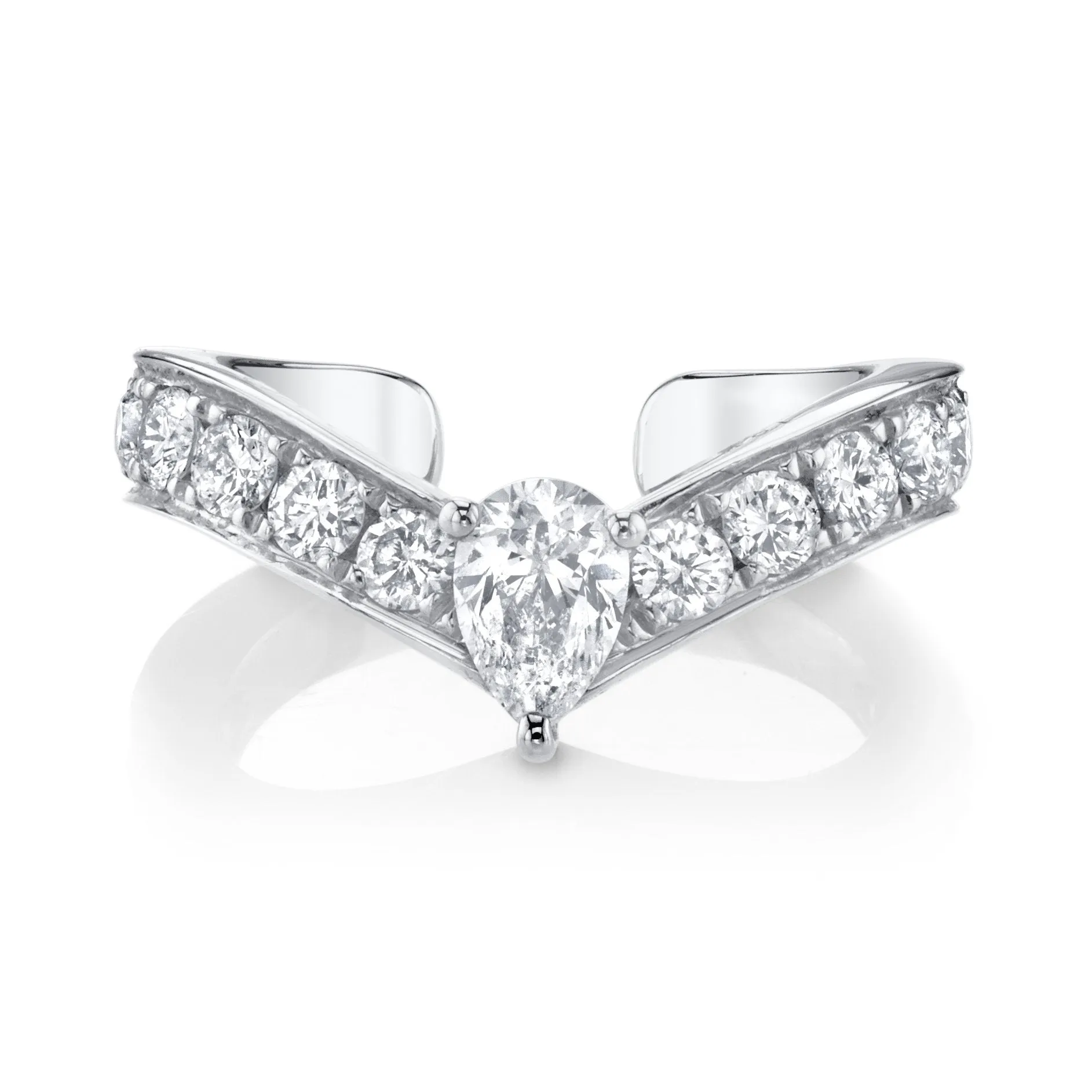 CURVED DIAMOND EAR CUFF WITH PEAR DIAMOND CENTER