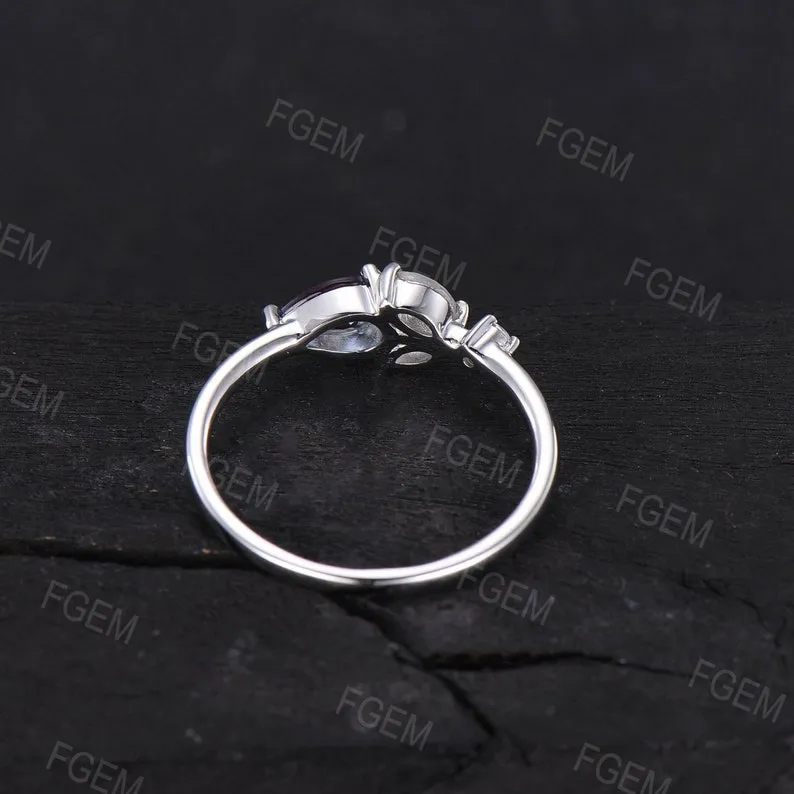 Dainty Alexandrite Moonstone Ring Rose Gold June Birthstone Ring Women Color-Change Alexandrite Engagement Rings Birthday Anniversary Gifts