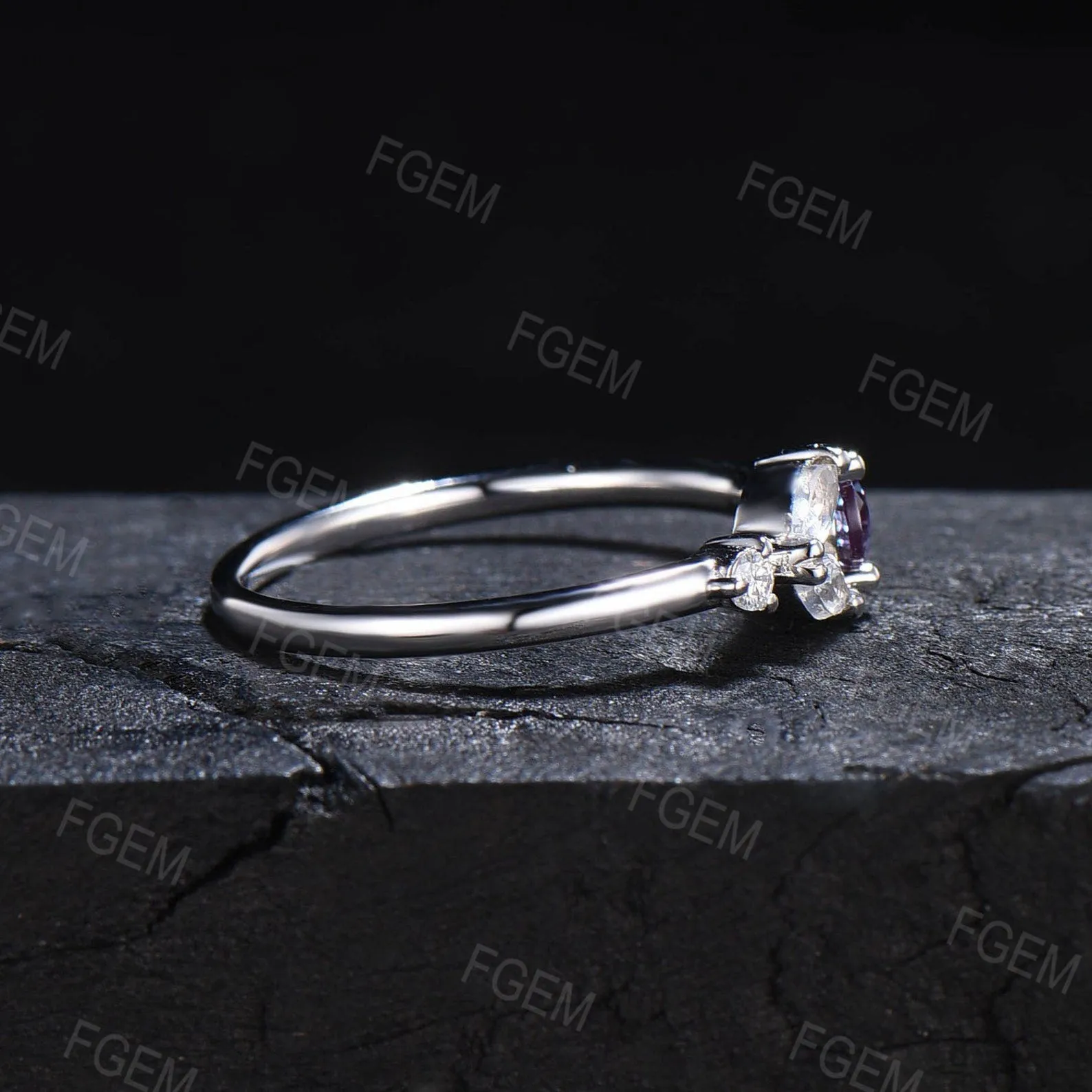 Dainty Alexandrite Moonstone Ring Rose Gold June Birthstone Ring Women Color-Change Alexandrite Engagement Rings Birthday Anniversary Gifts