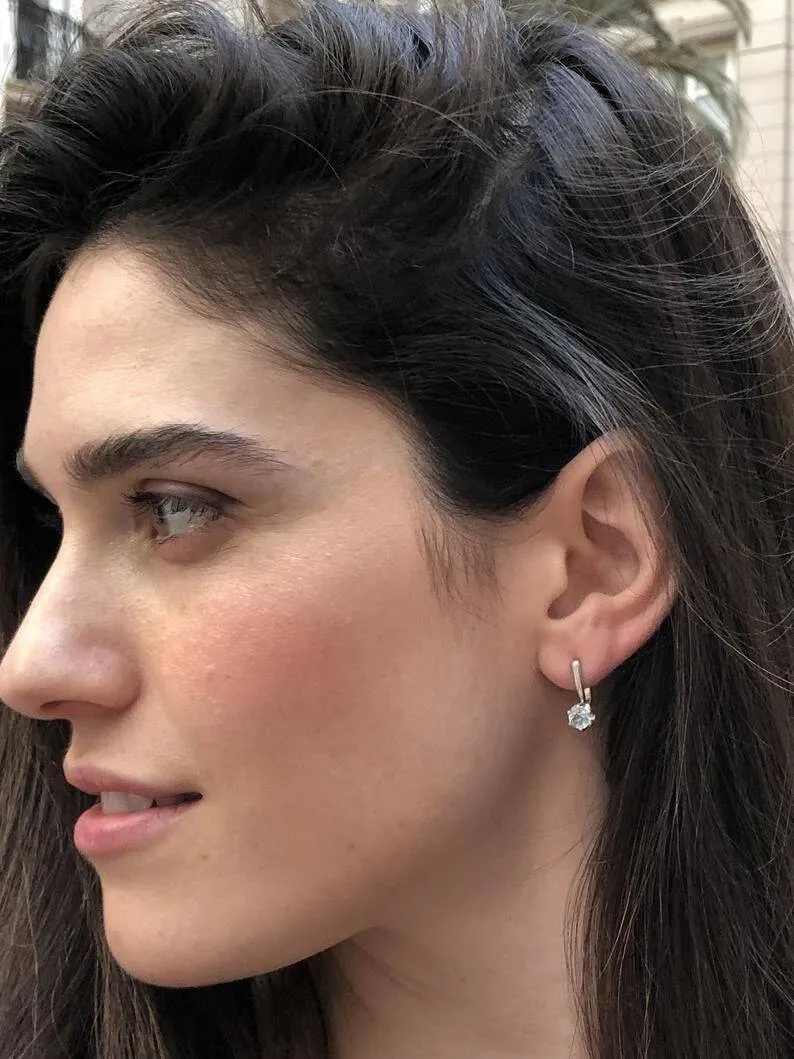 Dainty Moonstone Earrings - Natural Rainbow Moonstone - Long Moonstone Studs