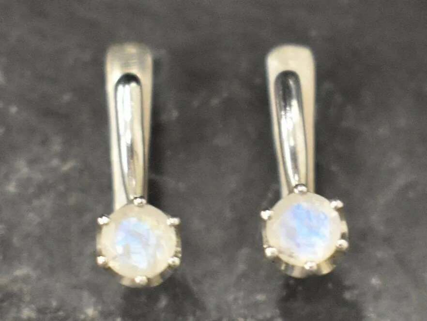 Dainty Moonstone Earrings - Natural Rainbow Moonstone - Long Moonstone Studs