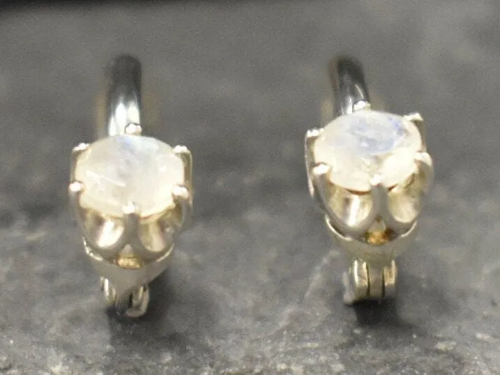 Dainty Moonstone Earrings - Natural Rainbow Moonstone - Long Moonstone Studs