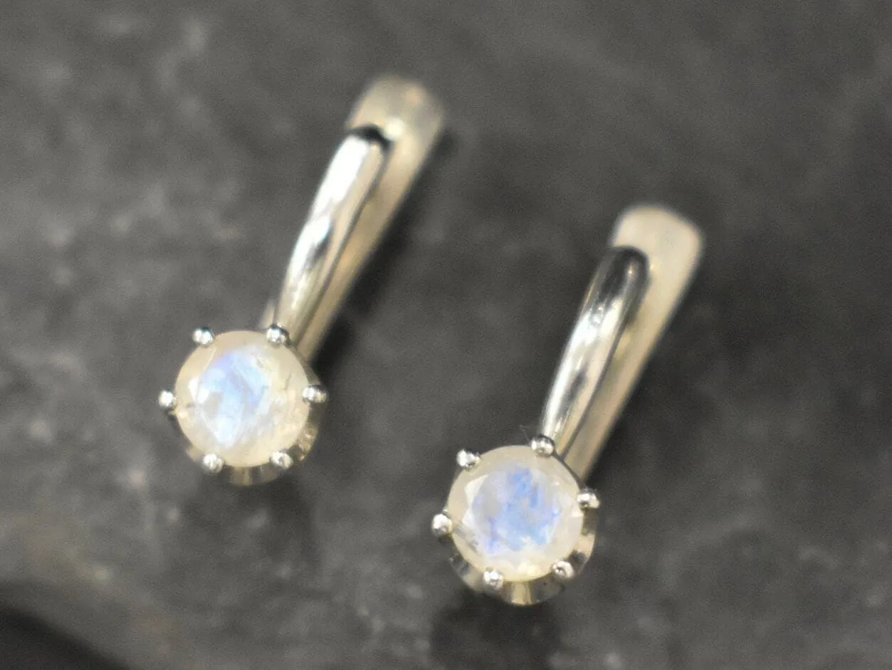 Dainty Moonstone Earrings - Natural Rainbow Moonstone - Long Moonstone Studs