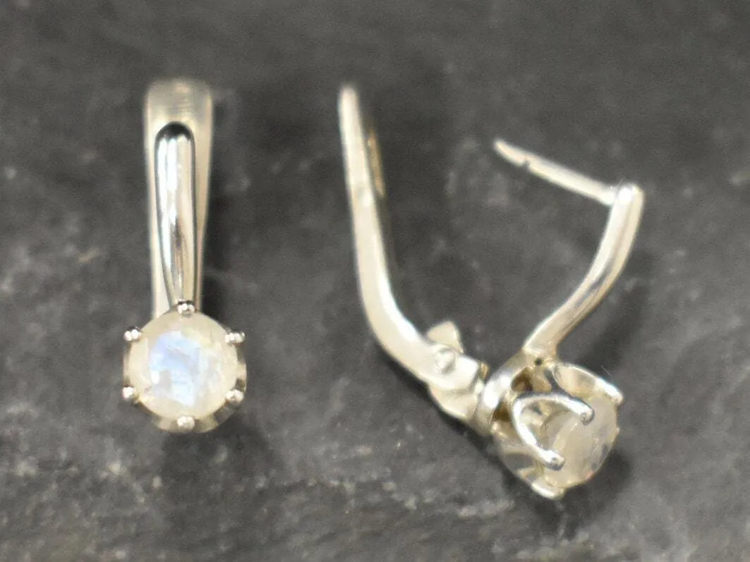 Dainty Moonstone Earrings - Natural Rainbow Moonstone - Long Moonstone Studs