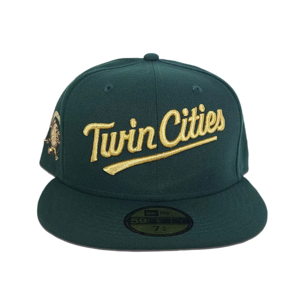 Dark Green Script Minnesota Twins Gray Bottom Minnesota Mascot Side Patch New Era 59Fifty Fitted