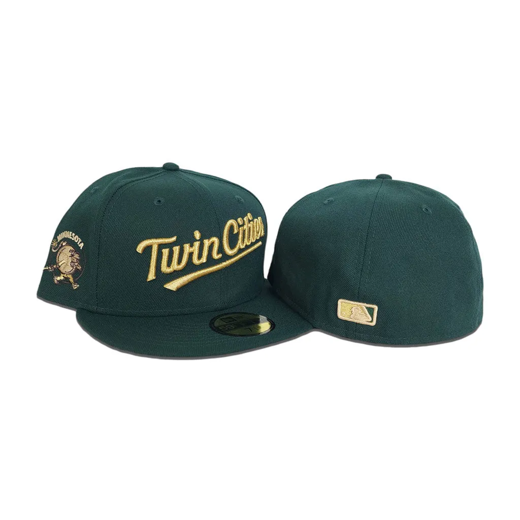 Dark Green Script Minnesota Twins Gray Bottom Minnesota Mascot Side Patch New Era 59Fifty Fitted