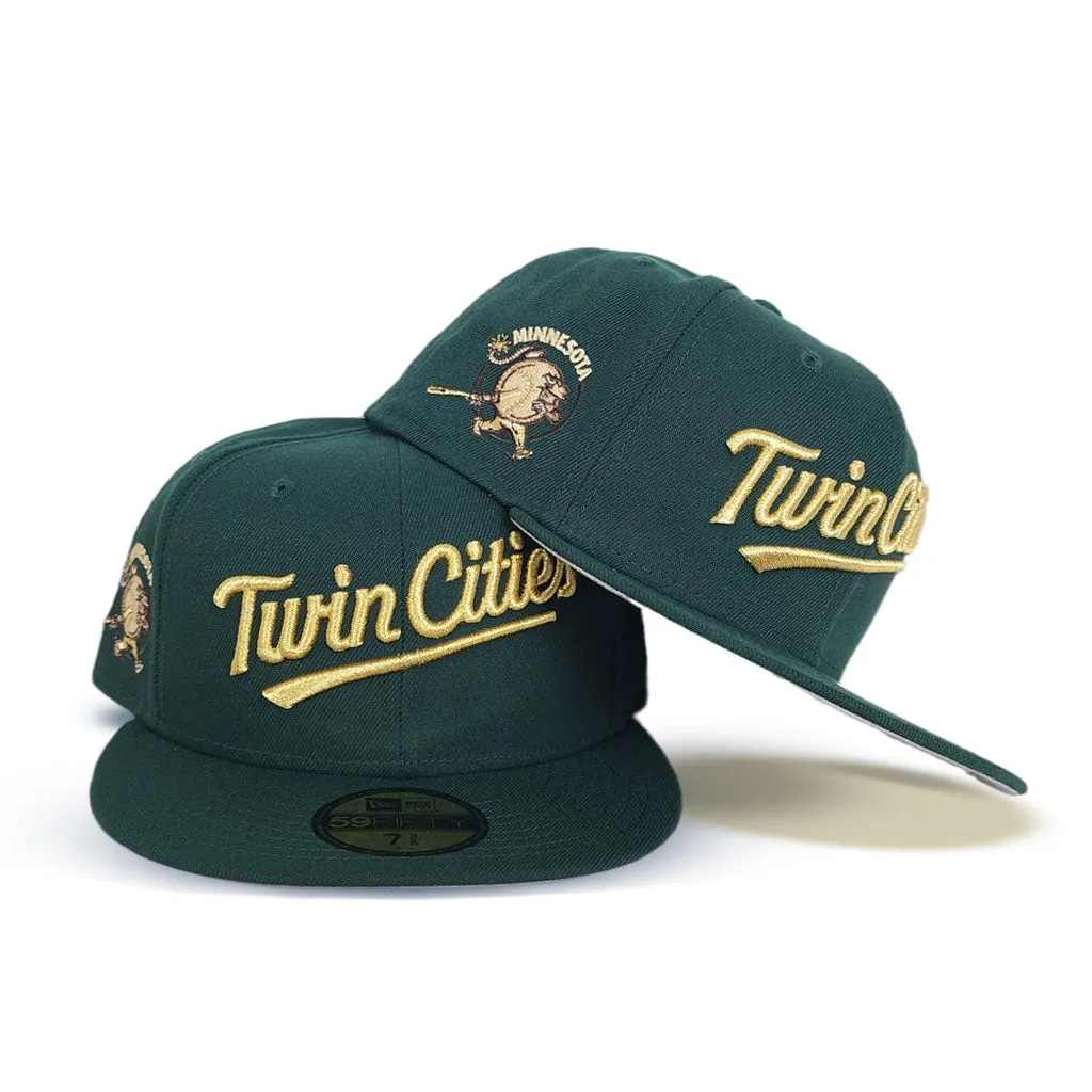 Dark Green Script Minnesota Twins Gray Bottom Minnesota Mascot Side Patch New Era 59Fifty Fitted