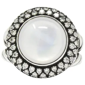 David Yurman Moonstone Mother Of Pearl .65 CTW Diamond Cable Twist Sterling Silver Ring