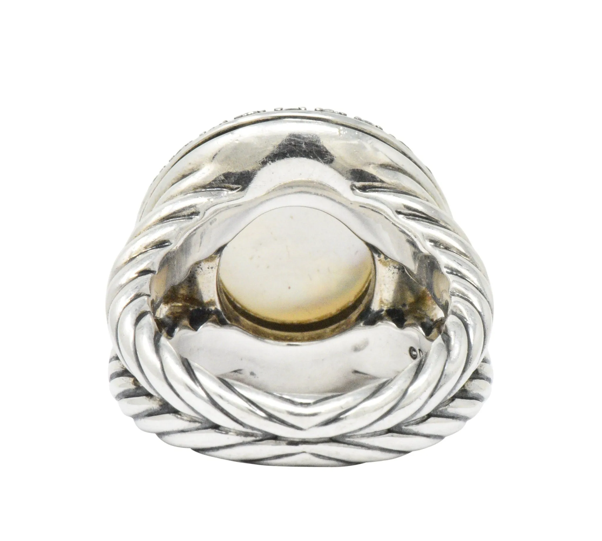 David Yurman Moonstone Mother Of Pearl .65 CTW Diamond Cable Twist Sterling Silver Ring