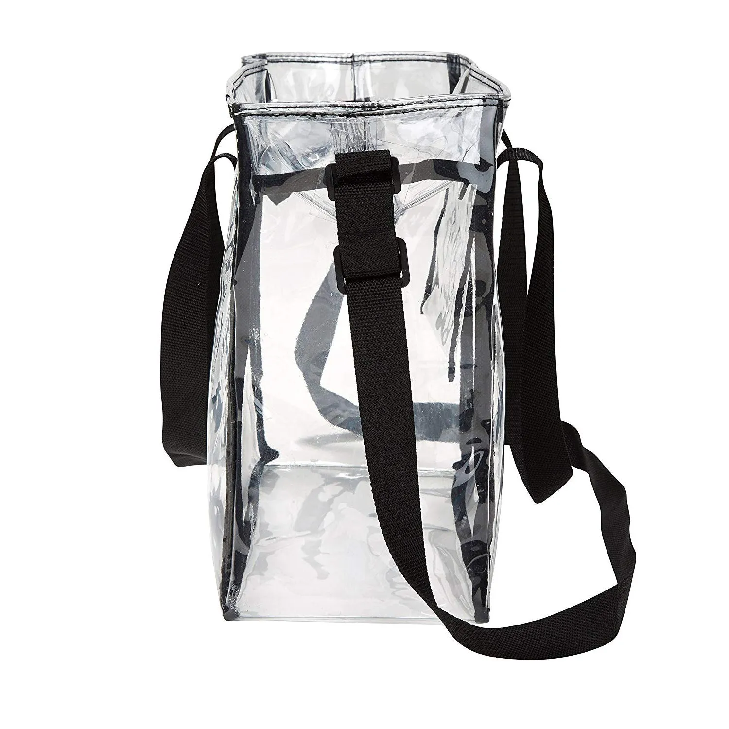 Deluxe Clear 12 x 12 x 6 Cross-Body Stadium Tote Bag with Zipper Closure and Interior Pocket (CH-1212A) - Black Trim