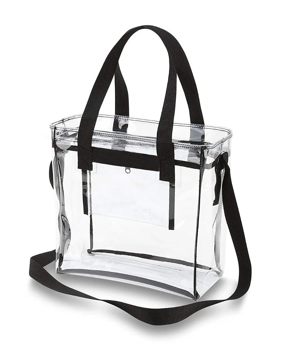 Deluxe Clear 12 x 12 x 6 Cross-Body Stadium Tote Bag with Zipper Closure and Interior Pocket (CH-1212A) - Black Trim