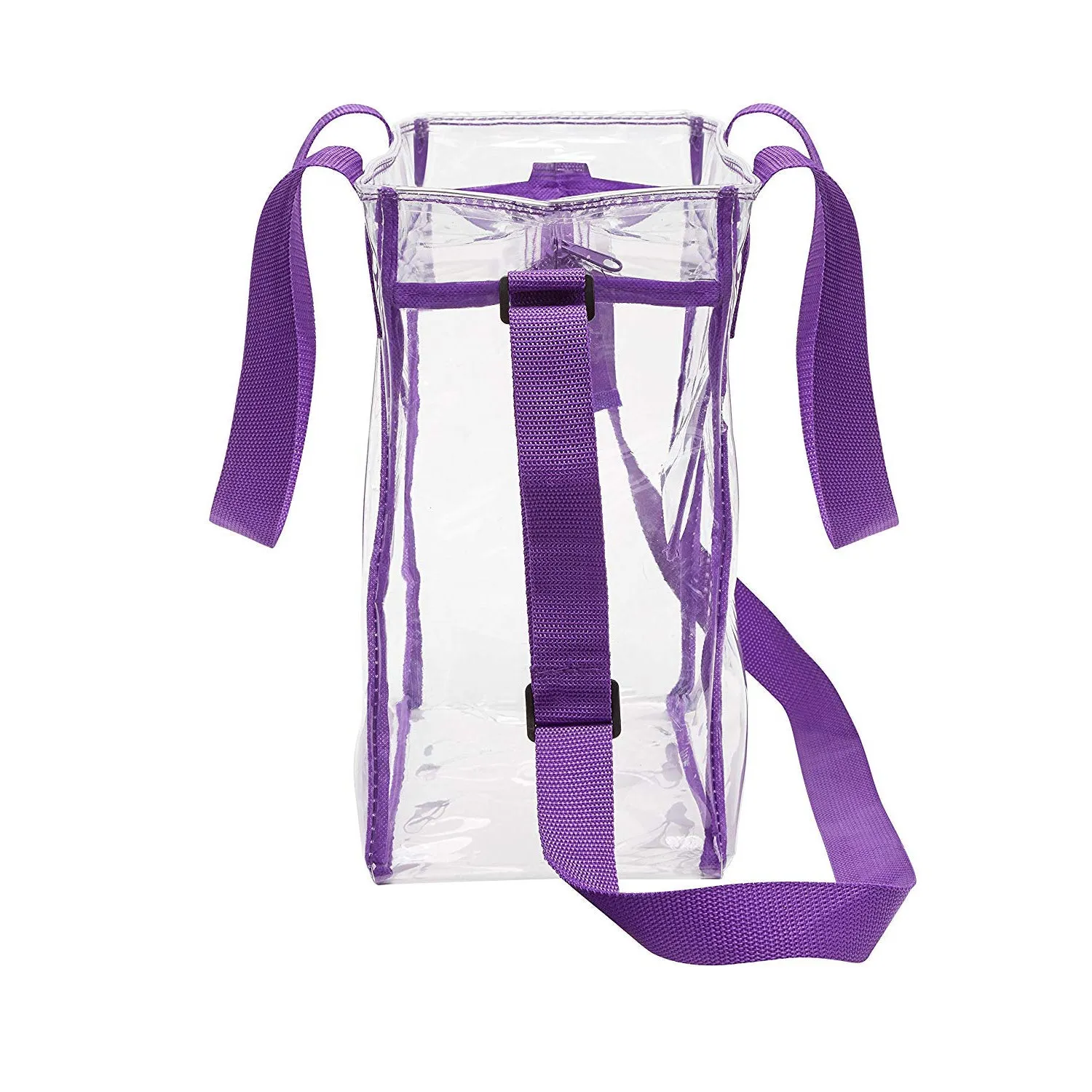 Deluxe Clear 12 x 12 x 6 Cross-Body Stadium Tote Bag with Zipper Closure and Interior Pocket (CH-1212A-PUR) - Purple Trim