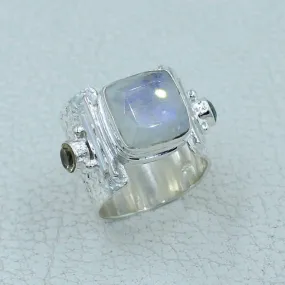 Designer Texture Silver 925 Sterling Moonstone Ring