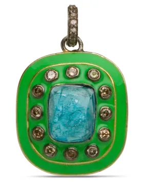Diamond and Agate Green Enamel Pendant