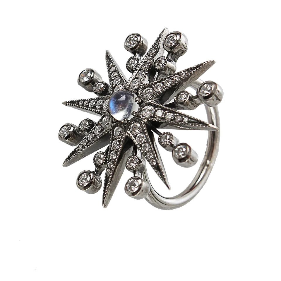 Diamond and Moonstone Starburst Ring