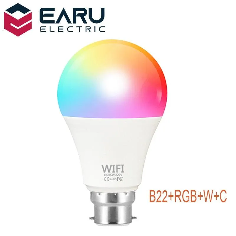 Dimmable 15W WiFi Smart Light Bulb B22 E27 LED RGB Lamp Work with Alexa/Google Home RGB White Dimmable Timer Function Magic Bulb