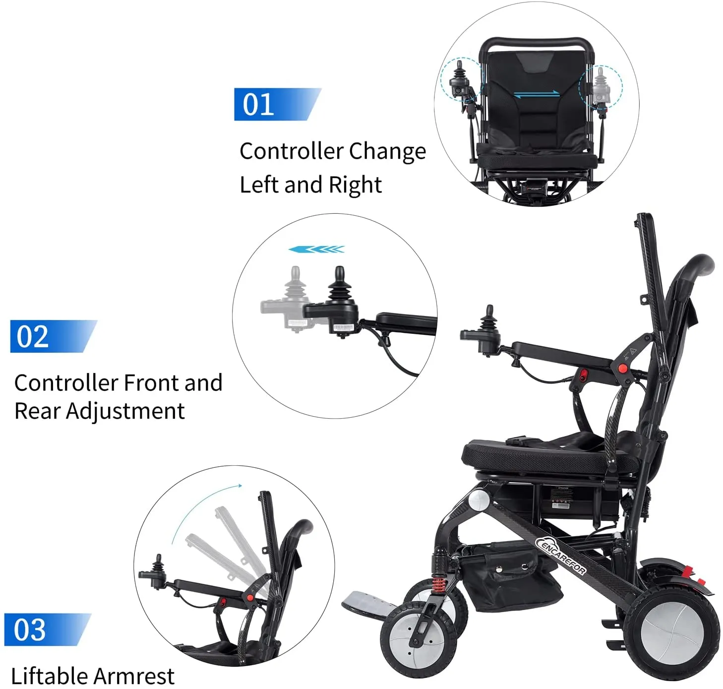 Electric Wheelchair Lightweight Foldable Power Portable Wheelchair Black