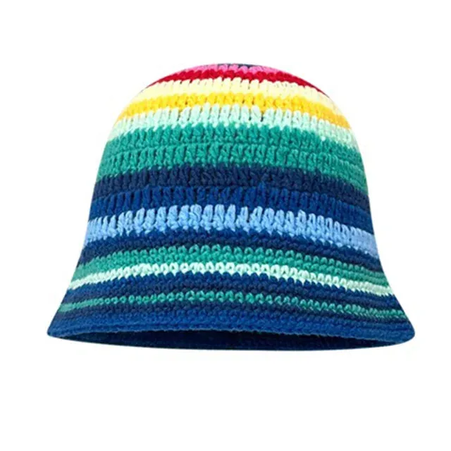 Elegant Rainbow Striped Crochet Bucket Hat - Fushia