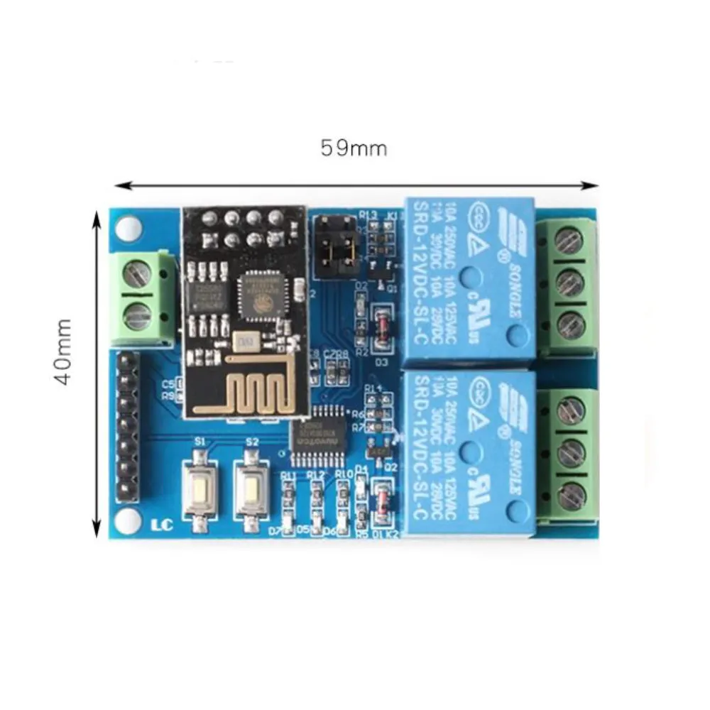 ESP8266 ESP-01 12V 2 Channels WiFi Relay Module Home Remote Control Switch