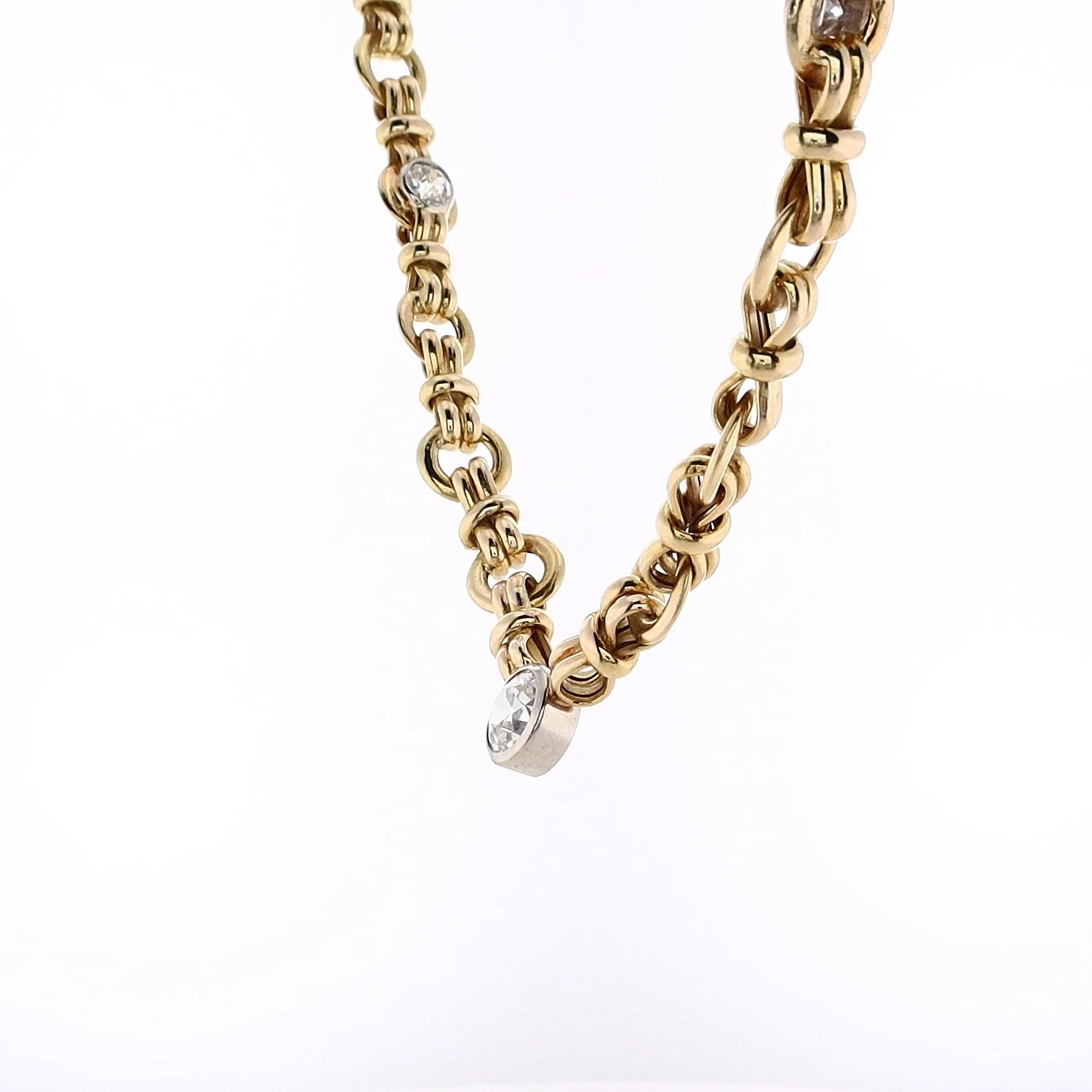 Estate 18 Karat Two Tone White and Yellow Gold Bezel Set Diamond Necklace