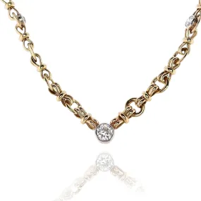 Estate 18 Karat Two Tone White and Yellow Gold Bezel Set Diamond Necklace