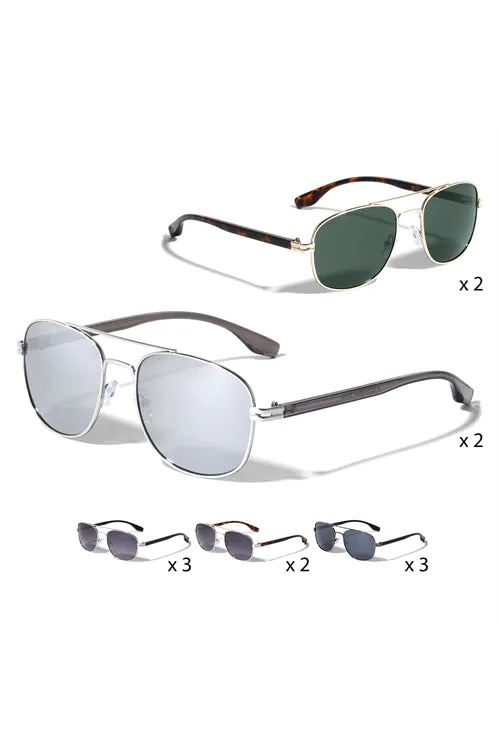 FF-BM759-PLASTIC TEMPLE METAL FRAME SQUARED AVIATORS WHOLESALE SUNGLASSES-12PCS