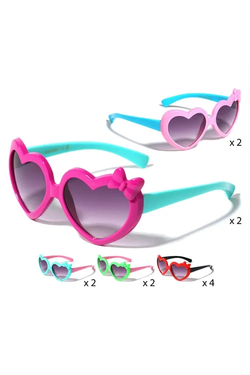FF-K909-HEART-KIDS HEART SHAPE DUOTONE SIDE BOW WHOLESALE SUNGLASSES-12PCS