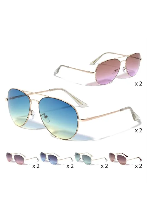 FF-M6322-OC-OCEANIC COLOR LENS CLEAR TIP AVIATORS WHOLESALE SUNGLASSES-12PCS