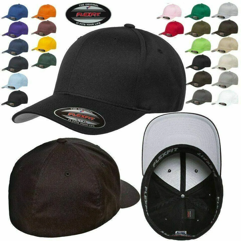 Flexfit Hat 6-Panel Original Fitted Baseball Cap Hat Model 6277, S/M, L/XL, XXL