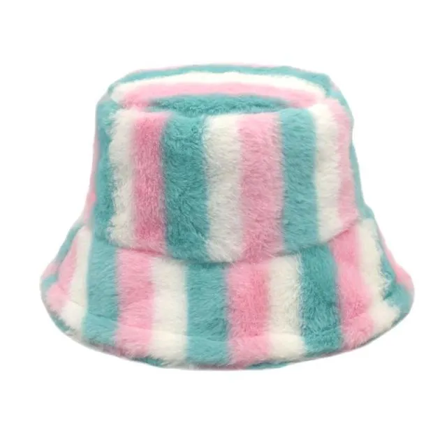 Fluffy Striped Bucket Hat