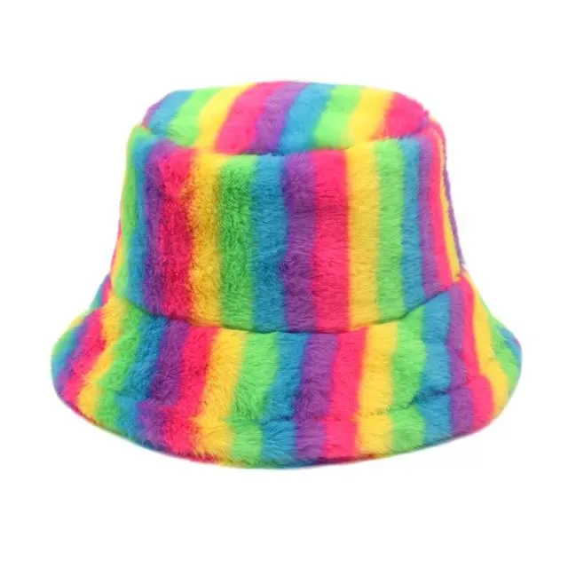 Fluffy Striped Bucket Hat