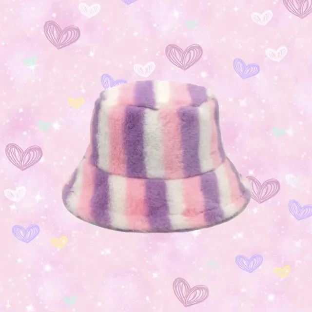 Fluffy Striped Bucket Hat