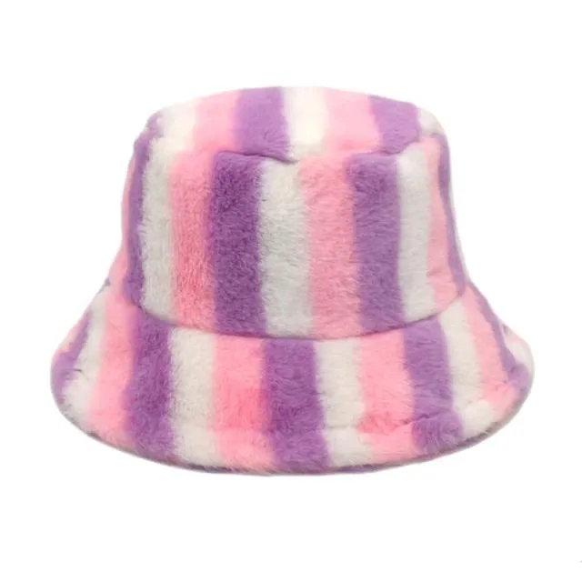 Fluffy Striped Bucket Hat