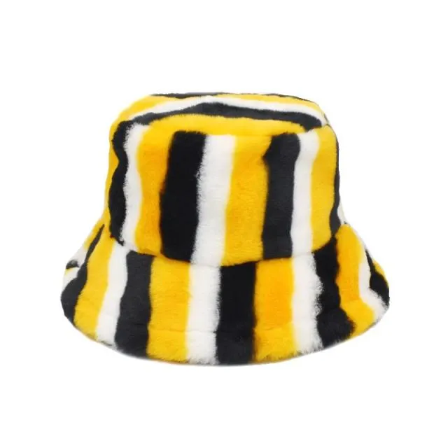 Fluffy Striped Bucket Hat