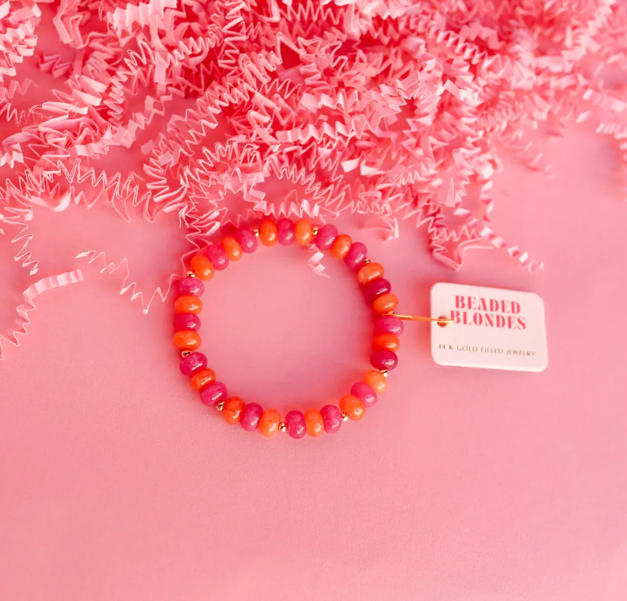 Gemstone Bracelet - Magenta & Orange