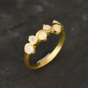 Gold Moonstone Ring - Half Eternity Gold Band - Zigzag Band