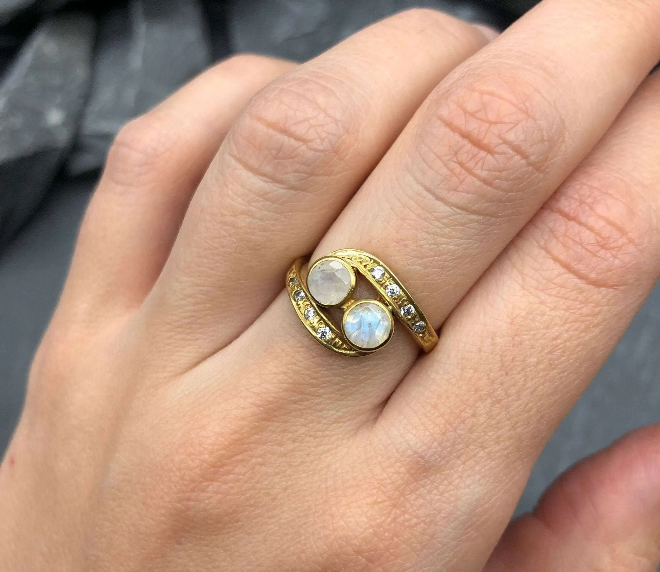 Gold Moonstone Ring - Natural Rainbow Moonstone Ring  - June Birthstone Ring